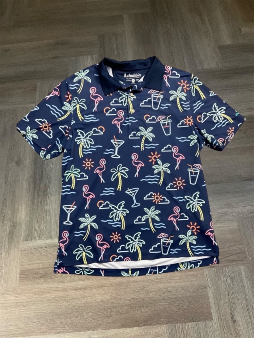 Chubbies Neon Light Performance Tropical Golf Tennis Polo Mens Medium Navy Blue